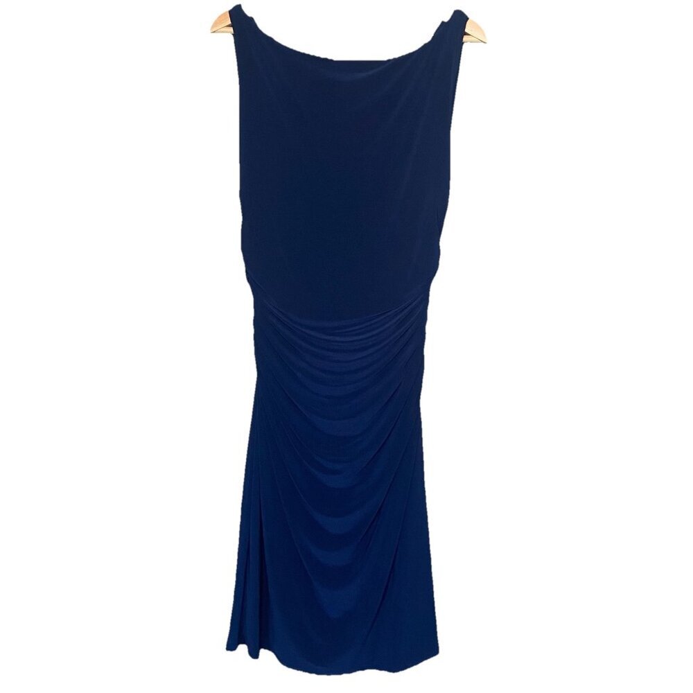 Lauren Ralph Lauren Sz 12 Dress Blue Cowl Neck Cocktail Elegant Office Stretch - Picture 5 of 10